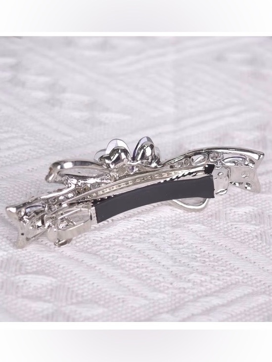 New Anthropologie Silver-Tone Bow Brooch with Deep Blue Crystals main image 5